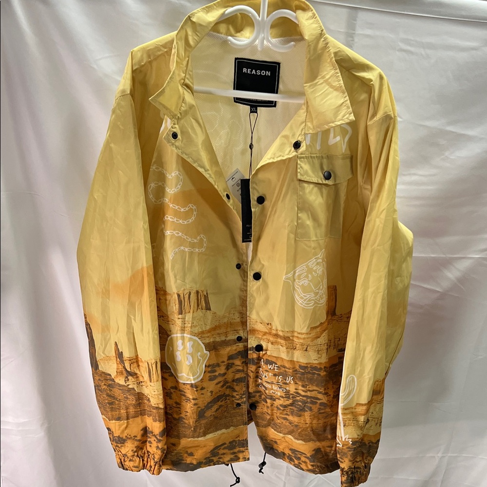 Reason Yellow and Brown Graphic Windbreaker